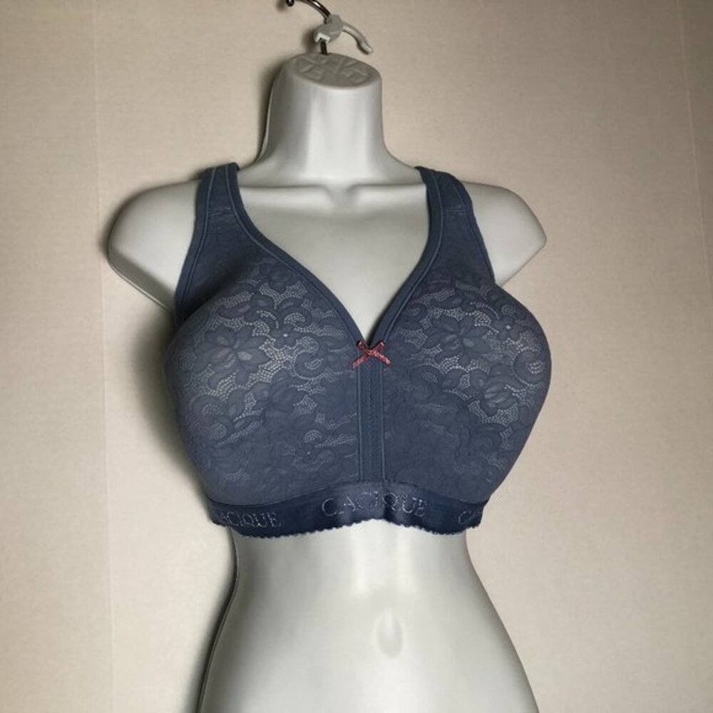 Lane Bryant Cacique Baby Blue lace cotton lightly lined no wire Bra 42DD